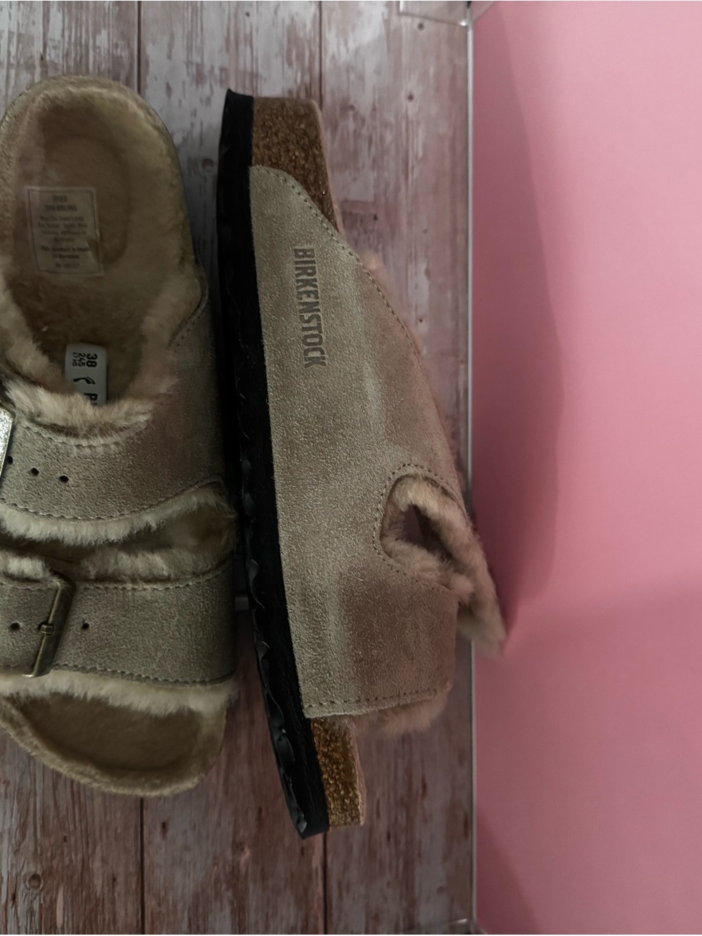 Birkenstock Arizona Soft Suede Shearling Sandals - Gray